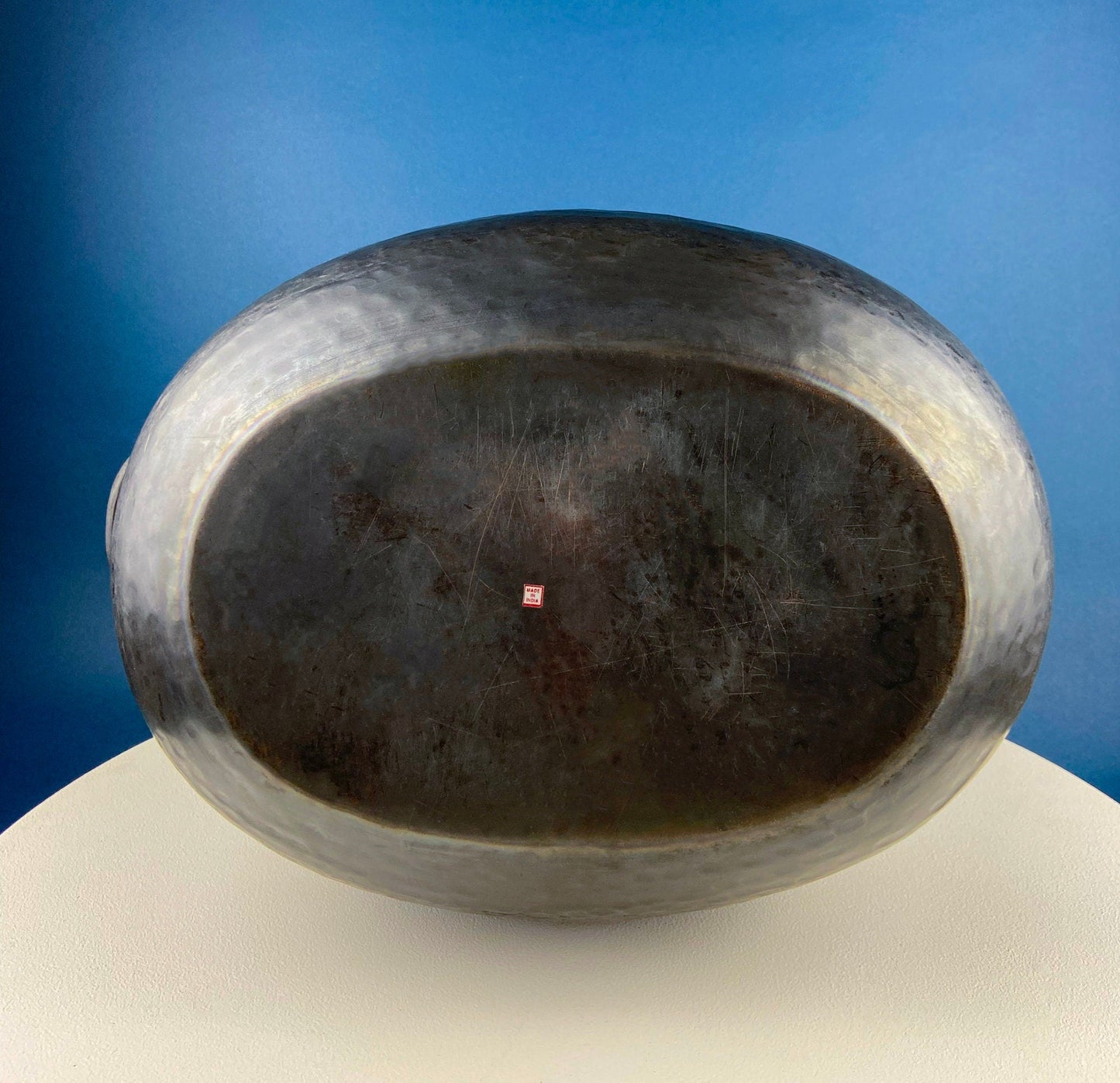 Extra Large Hand Pounded Copper Blackened Cauldron. Antique Hand Hammered Oval Scuttle for Wood Toys or Storage. Rustic Home Decor.