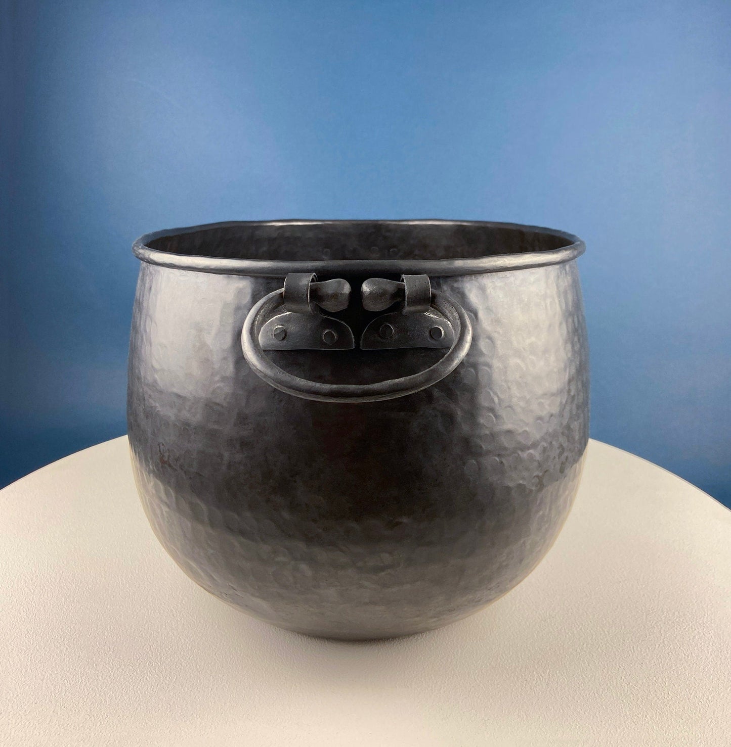 Extra Large Hand Pounded Copper Blackened Cauldron. Antique Hand Hammered Oval Scuttle for Wood Toys or Storage. Rustic Home Decor.