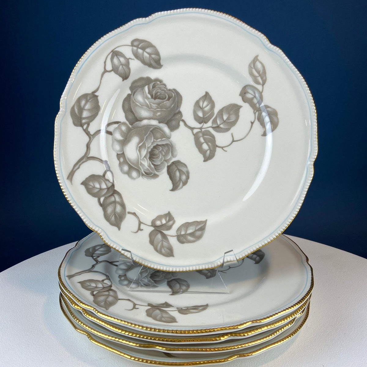 24 Piece Porcelain Dinner Set. Castleton Gloria. Beautiful Neutral Hand Painted Roses. 5 Dinner, Salad, Dessert Plates, Berry Bowls, 4 Cups.