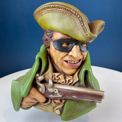 Vintage Chalkware Heads of Pirate with Parrot and Highwayman with Pistol. Life Like Caricatures of Pirate & Bandit. Wall Hangings/Wall Art.