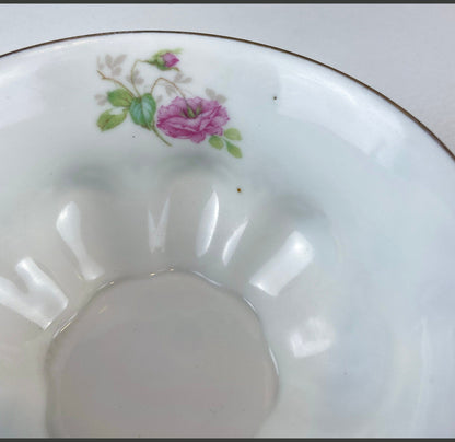Very Light Weight Porcelain Cup and Saucer. M&K Austria. Delicate Rose Garlands and Scalloped Edges. Heart Shaped Handle. Gift for Her.