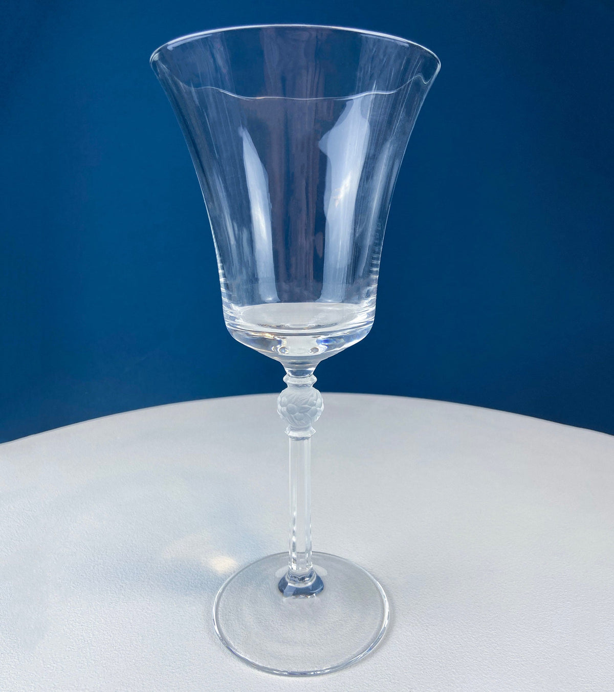 Crystal Wine Goblets with Ball Stem. Enchantress by Mikasa. Frosted Ball Shaped like Berries & Leaves. Set of 9. Stunning Ping.
