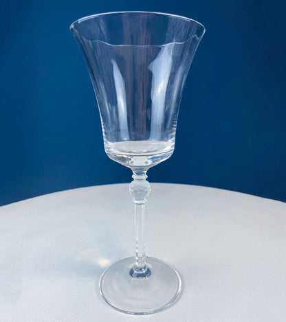 Crystal Wine Goblets with Ball Stem. Enchantress by Mikasa. Frosted Ball Shaped like Berries & Leaves. Set of 9. Stunning Ping.