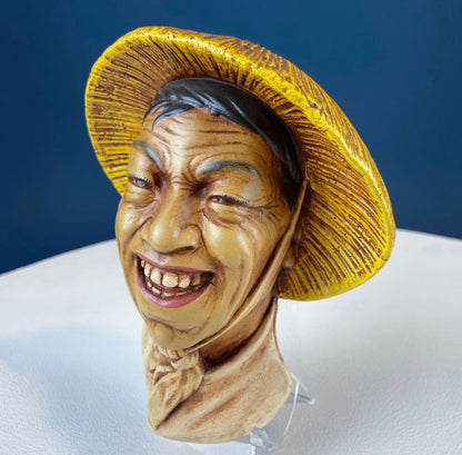 Vintage Chalkware Head of Smilling Asian Man in Red Hat. Life Like Caricature of Coolio. Ethnic Wall Hanging/Wall Art. Collectible Bus