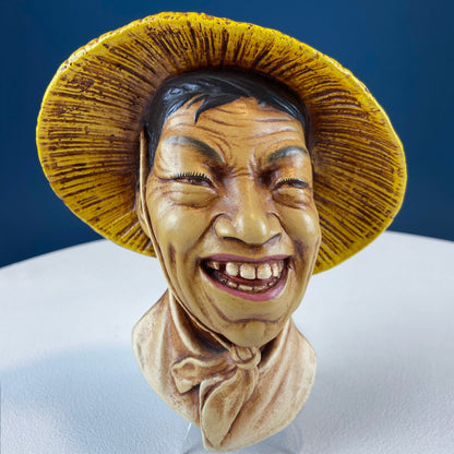 Vintage Chalkware Head of Smilling Asian Man in Red Hat. Life Like Caricature of Coolio. Ethnic Wall Hanging/Wall Art. Collectible Bus