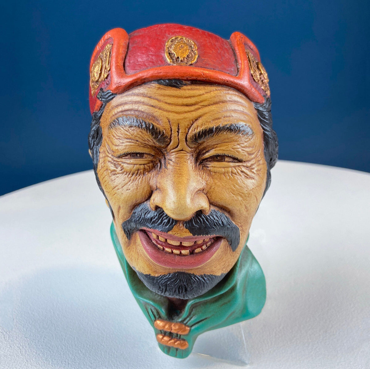Vintage Chalkware Head of Smilling Asian Man in Red Hat. Life Like Caricature of Coolio. Ethnic Wall Hanging/Wall Art. Collectible Bus