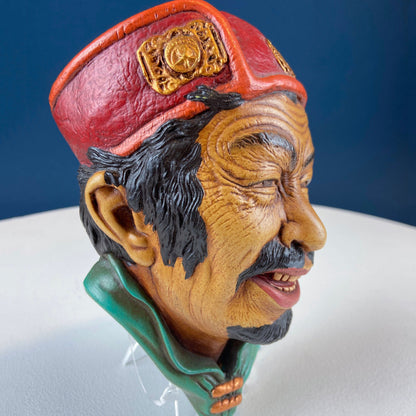 Vintage Chalkware Head of Smilling Asian Man in Red Hat. Life Like Caricature of Coolio. Ethnic Wall Hanging/Wall Art. Collectible Bus