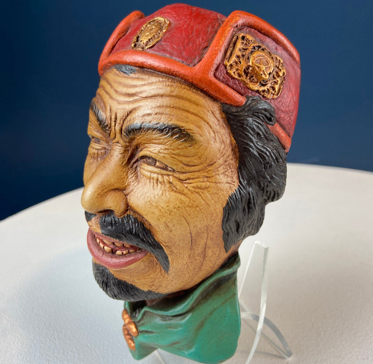 Vintage Chalkware Head of Smilling Asian Man in Red Hat. Life Like Caricature of Coolio. Ethnic Wall Hanging/Wall Art. Collectible Bus