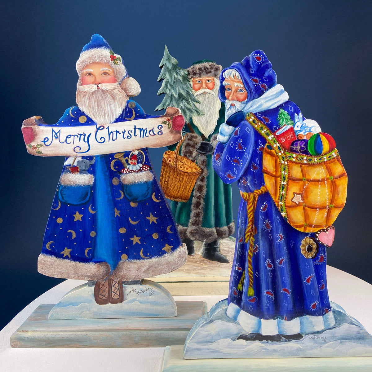 Two Large Hand-Painted on Wood German Santas or Elves. Rare Belsnickles in Traditional Folk  Dress. Nordic Christmas Decor. Home Retail Display.