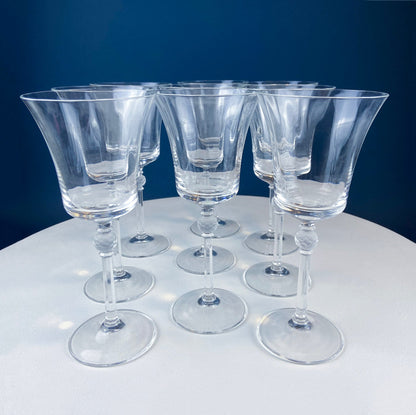 Crystal Wine Goblets with Ball Stem. Enchantress by Mikasa. Frosted Ball Shaped like Berries & Leaves. Set of 9. Stunning Ping.