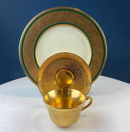 Gold on Gold Cup and Saucer by Wheeling, Germany, Paired with Stunning Gilded Hutschenreuther Serving Plate. Tea Set. Luxury Living.