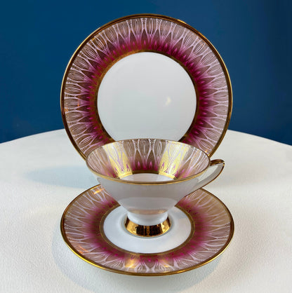Vintage Bavarian Porcelain Tea Trio: Gold Modern Motif Collectible Set