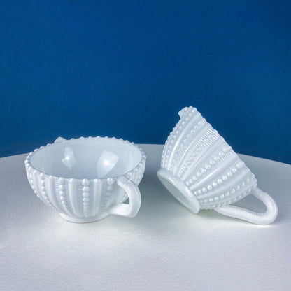 Milk Glass Sea-Urchins Creamer and Sugar. Nautical Themed White Serving Dishes/Accessories. Set of Two. Vacation, Tropical, 2nd Home.