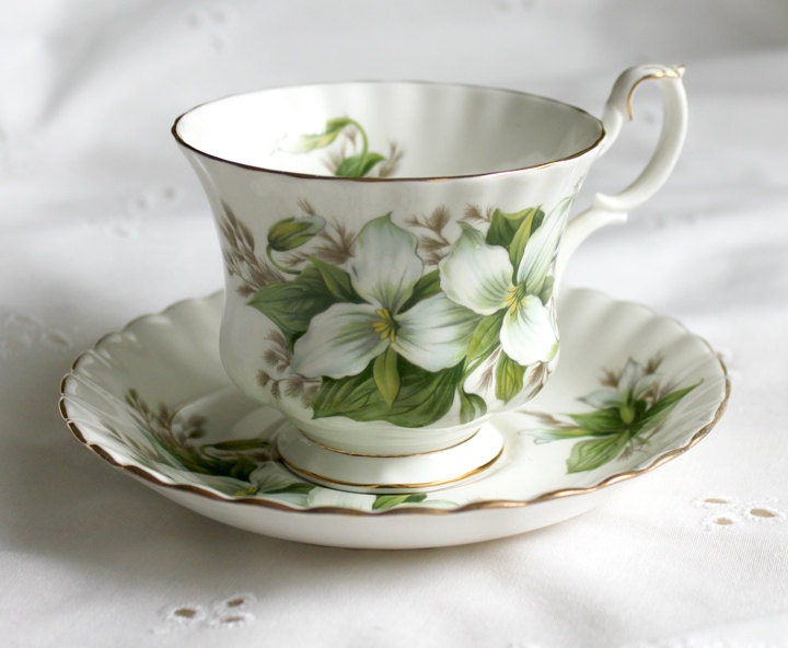 Royal Albert Trillium Teacup and Saucer, Hand-Painted Floral, England