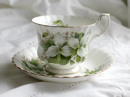 Royal Albert Trillium Teacup and Saucer, Hand-Painted Floral, England