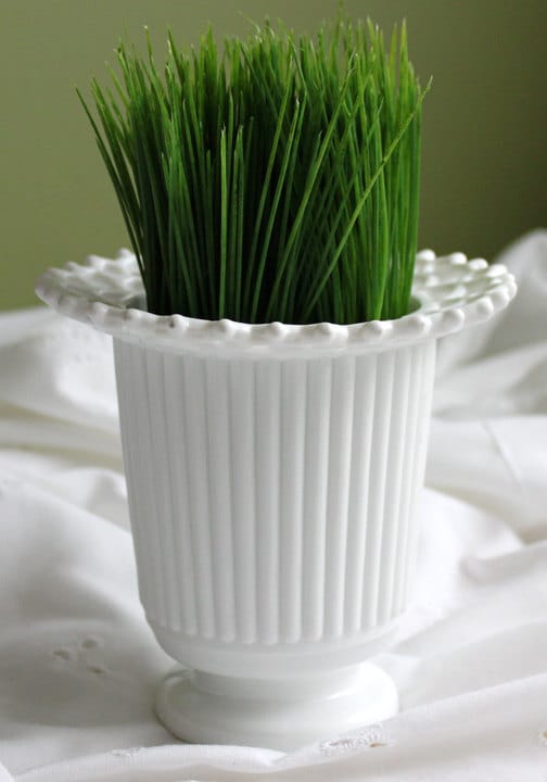 Vintage Atterbury Milk Glass Vase, Sailor Lace Rim, Ribbed Planter