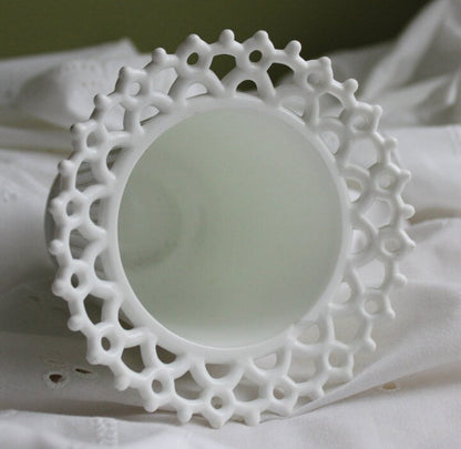 Vintage Atterbury Milk Glass Vase, Sailor Lace Rim, Ribbed Planter