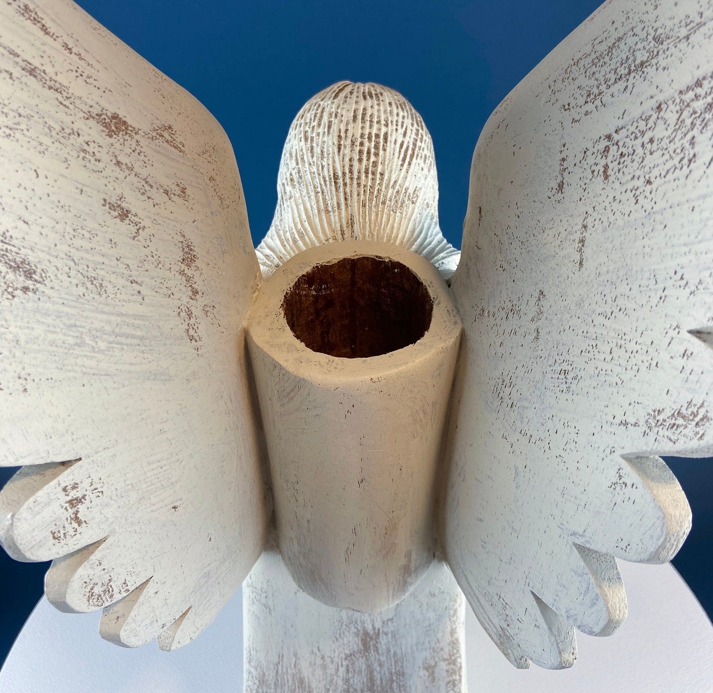 Wooden Hand Carved Angel Figurine. Large Limited Edition, #15, Angel Statue. Stunning Sculpute of Praying Angel. Candle Holder or Art.
