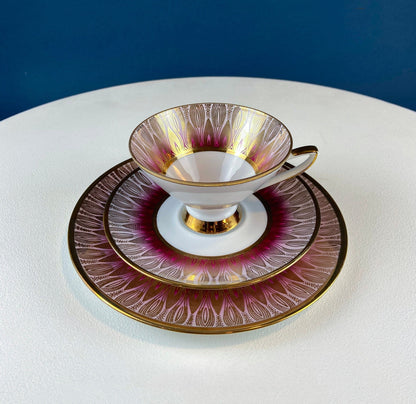 Antique Bavarian Porcelain Tea Set: Gold Geometrical Trio