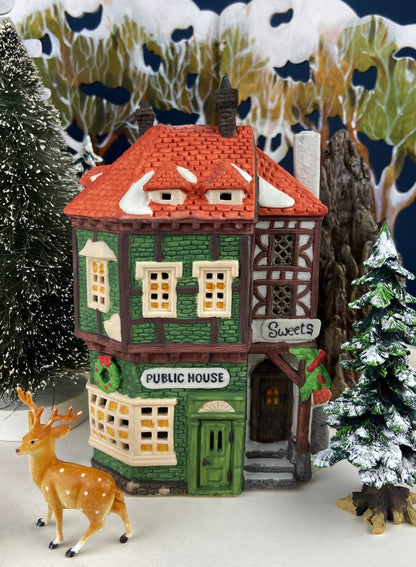 Christmas Village House by Dept 56.  Illuminated Public House. Sweets. Dickens Village Series. Made in Taiwan. Christmas Village/Diorama.