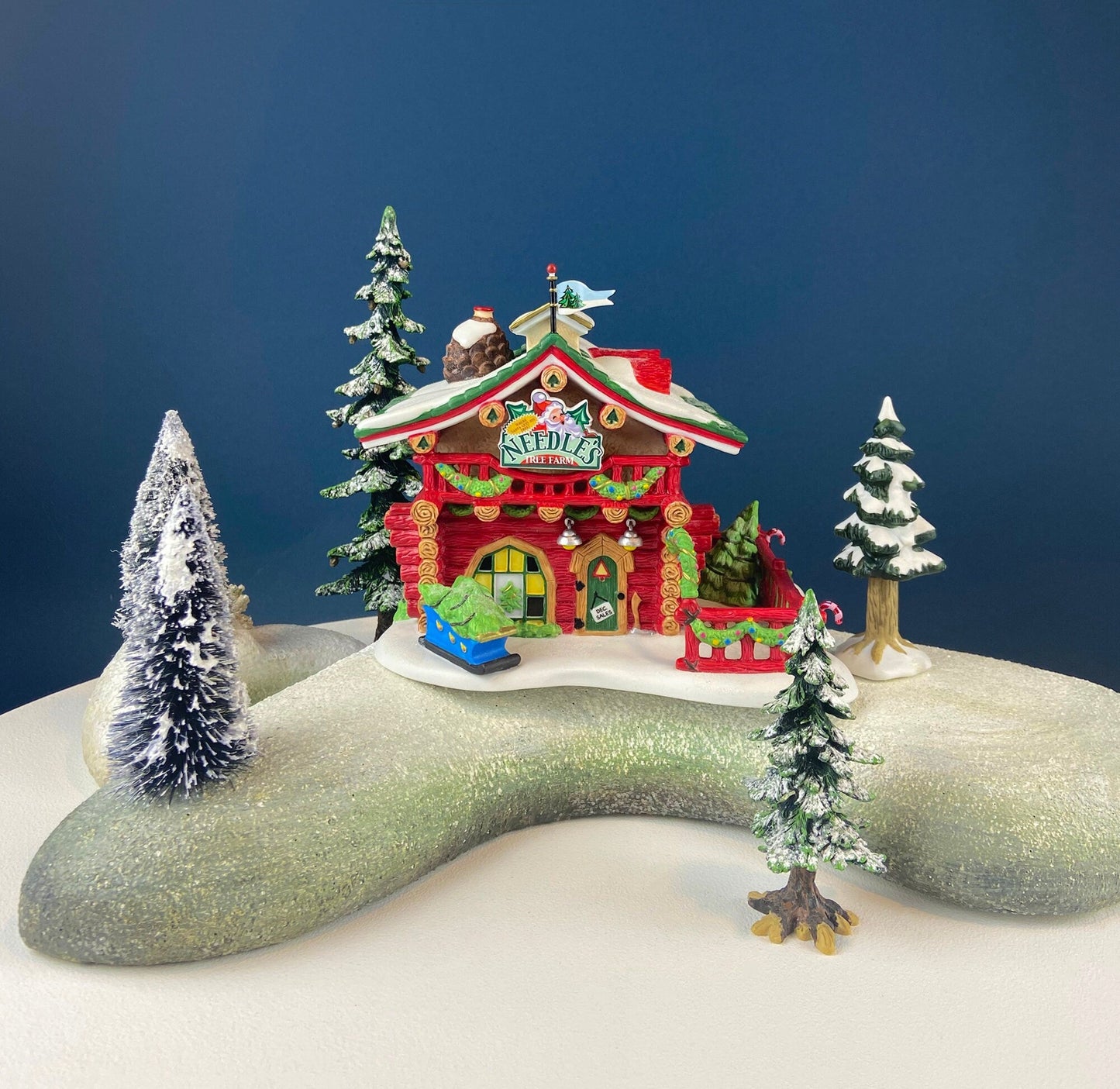 Needle's Tree Farm. Illuminated Porcelain Christmas Village House by Dept. 56. North Pole Series. Magically Detailed Holiday Decor.