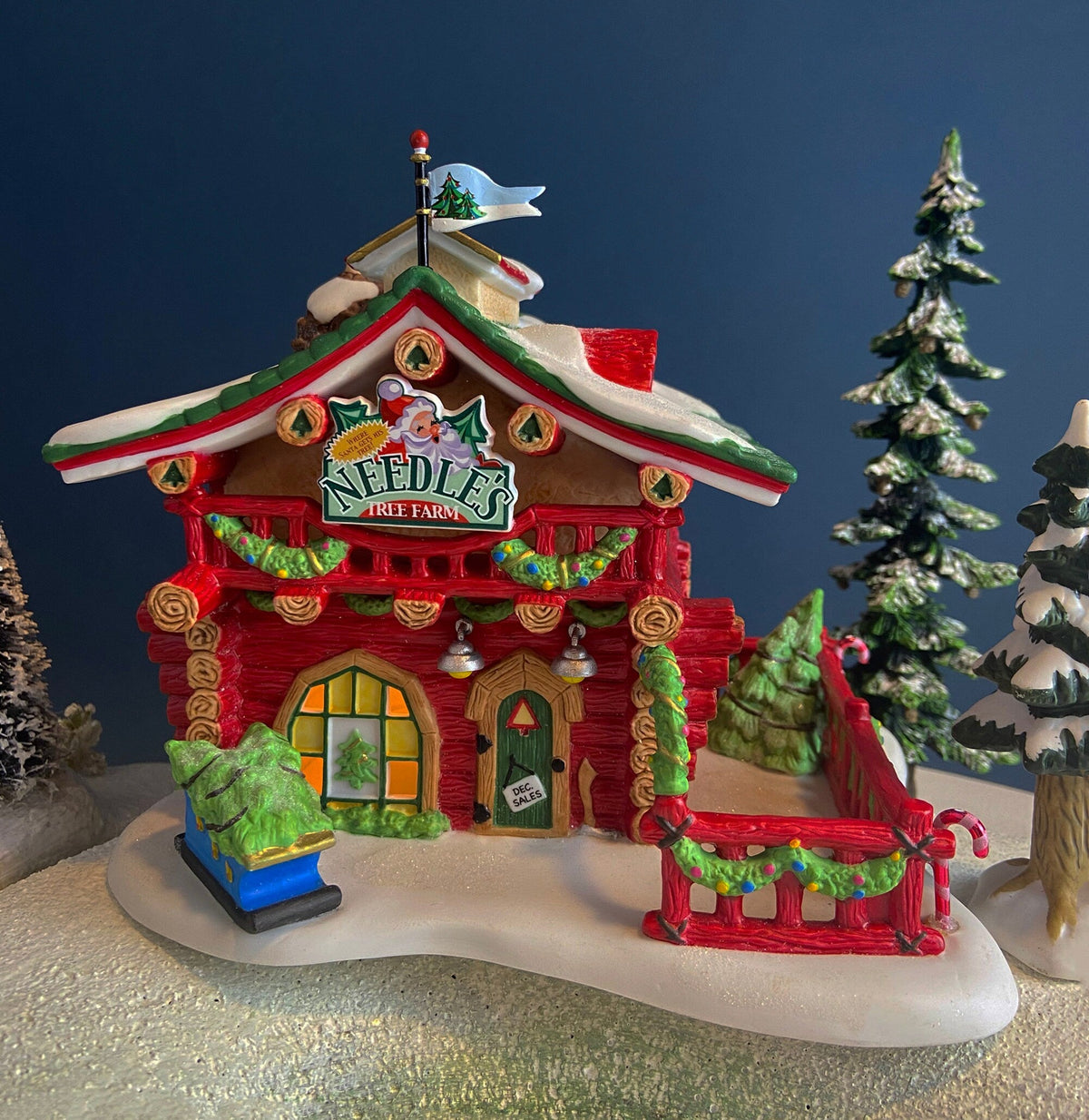 Needle's Tree Farm. Illuminated Porcelain Christmas Village House by Dept. 56. North Pole Series. Magically Detailed Holiday Decor.
