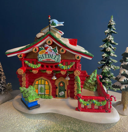 Needle's Tree Farm. Illuminated Porcelain Christmas Village House by Dept. 56. North Pole Series. Magically Detailed Holiday Decor.