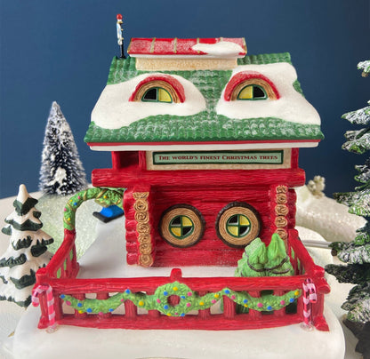 Needle's Tree Farm. Illuminated Porcelain Christmas Village House by Dept. 56. North Pole Series. Magically Detailed Holiday Decor.