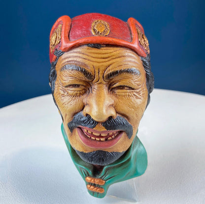 Bosson Like Chalkware Head of Pancho Villa. Life Like Caricature of Spanish Man in Red Sombrero. Ethnic Wall Hanging. Collectible Bust.