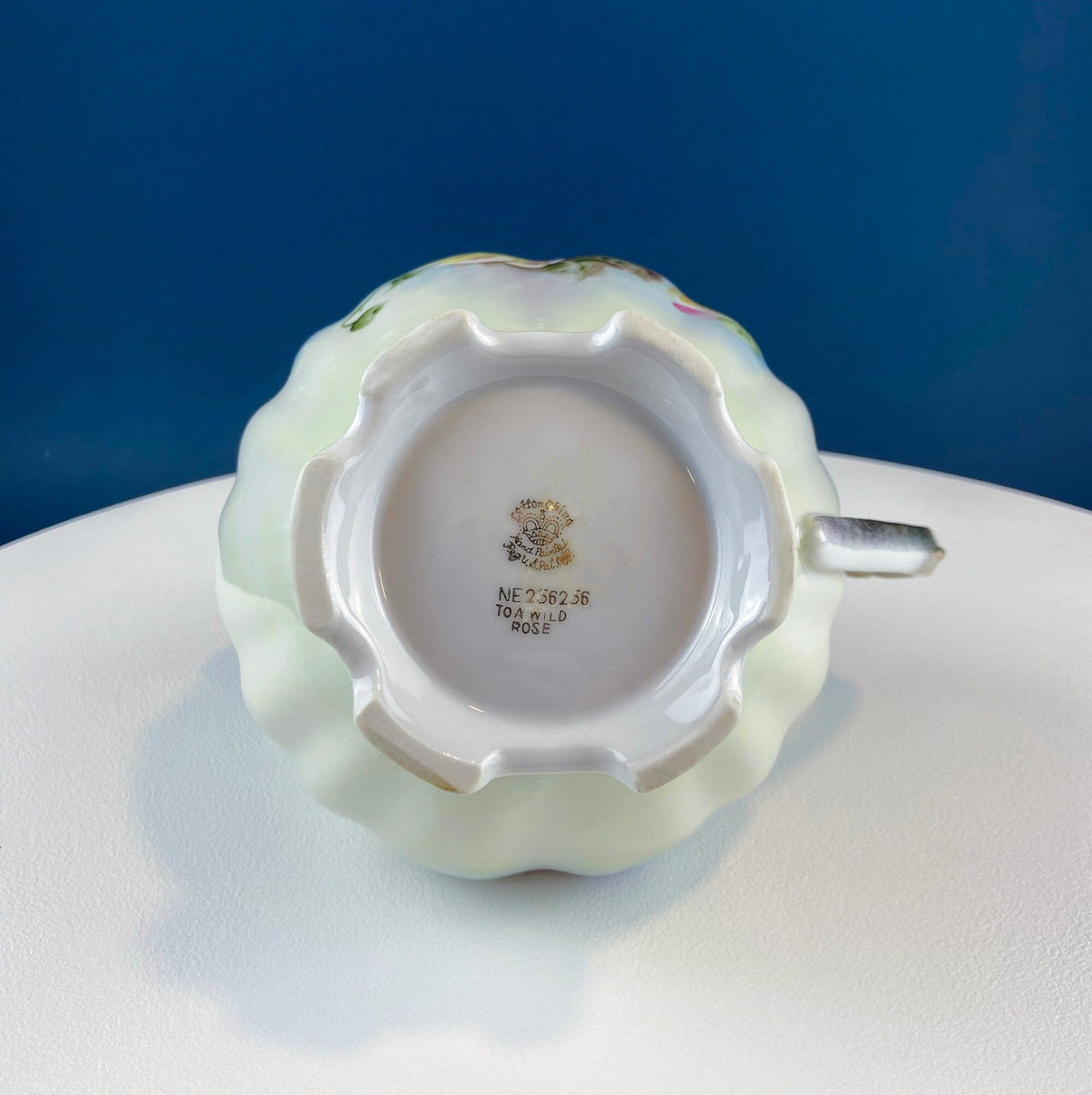 Lefton Porcelain Pitcher Vase: Hand Painted Wild Rose, Gold Trim