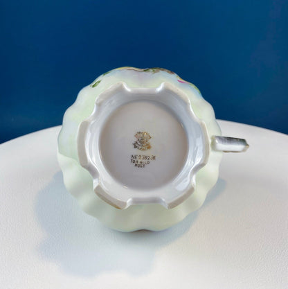 Lefton Porcelain Pitcher Vase: Hand Painted Wild Rose, Gold Trim
