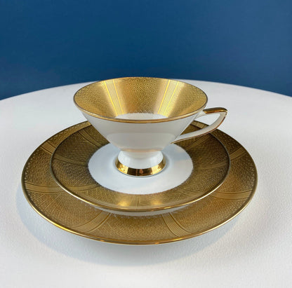 Antique Bavarian Porcelain Tea Set: Gold Geometrical Trio