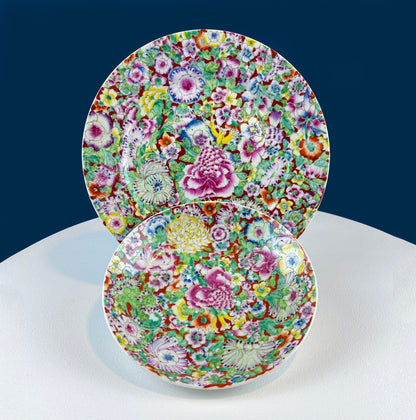 Hand-Painted Floral Porcelain Plate and Bowl Set, Japanese A.C.F.