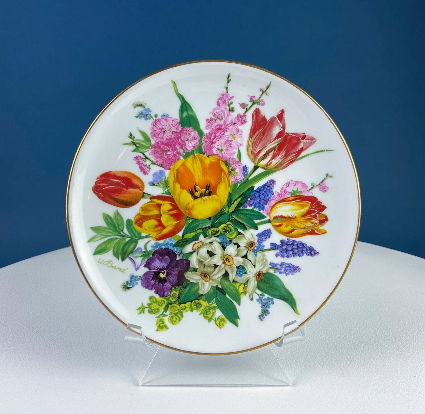 Hand-Painted Floral Porcelain Plate and Bowl Set, Japanese A.C.F.