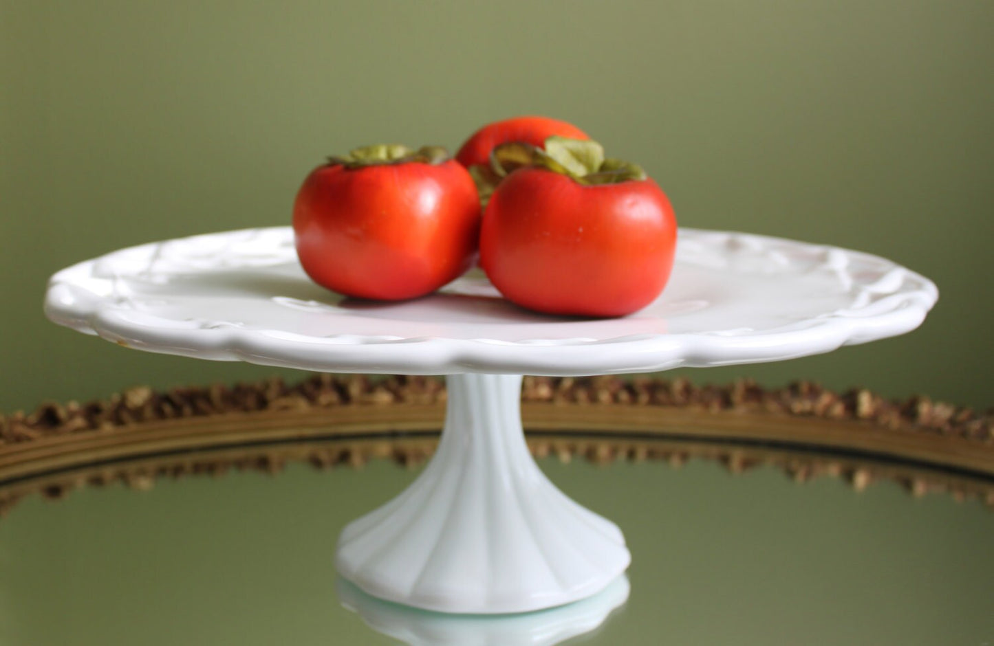 Westmoreland Milk Glass Pedestal Fruit Bowl. Doric Pattern with Lace Edge. 10" in Diameter.  Table Centerpiece.