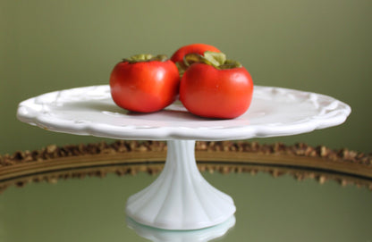 Westmoreland Milk Glass Pedestal Fruit Bowl. Doric Pattern with Lace Edge. 10" in Diameter.  Table Centerpiece.