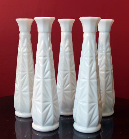 Milk Glass Vases. Collection of Three Differently Quilted & Shaped Flower Vases. Wedding Decor. Spring Celebration. White Fine Dining. Finie