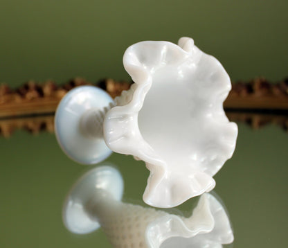 Fenton Milk Glass Vase, Hobnail, Ruffled Rim, Scalloped Edge