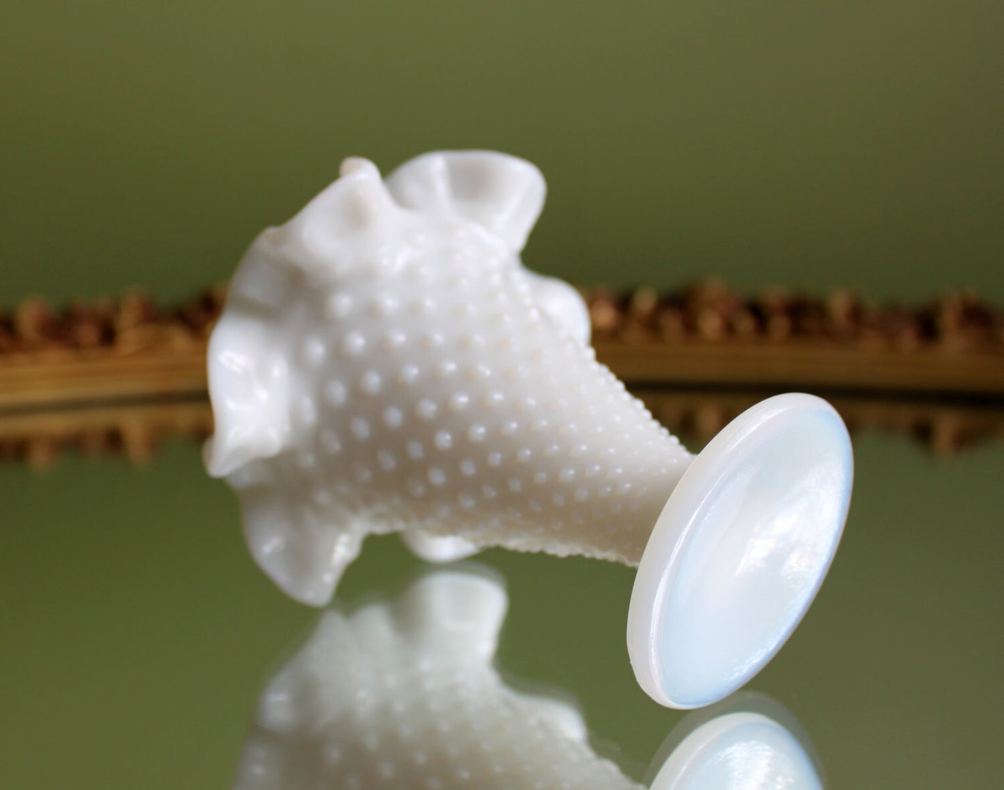 Fenton Milk Glass Vase, Hobnail, Ruffled Rim, Scalloped Edge