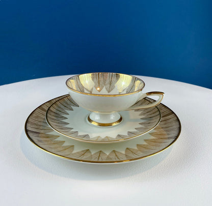 Vintage Bavarian Porcelain Tea Trio: Gold Modern Motif Collectible Set