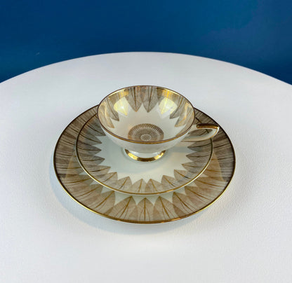 Vintage Bavarian Porcelain Tea Trio: Gold Modern Motif Collectible Set