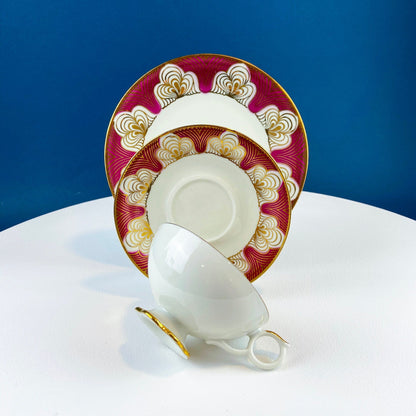Antique Elgenbein Bavarian Porcelain Cup, Saucer, and Plate, Gold Floral