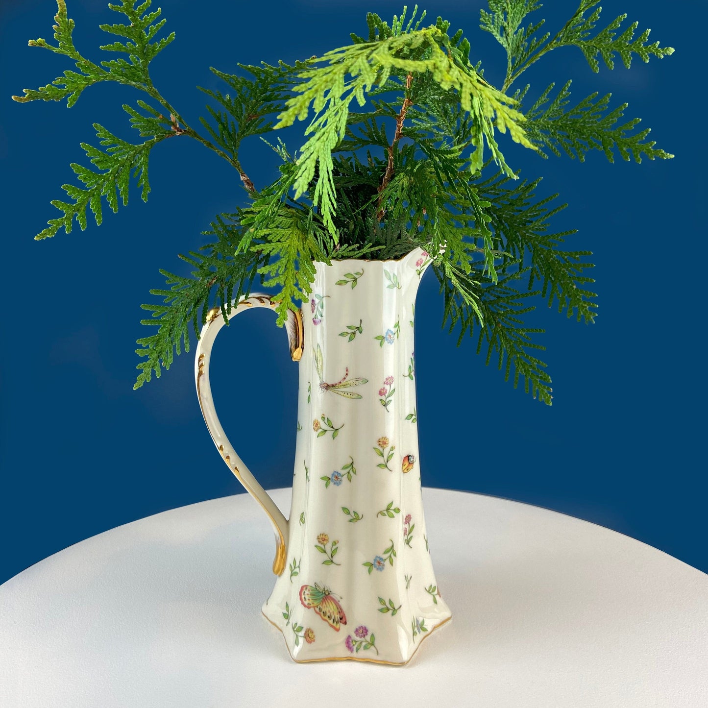 Vintage Fine Bone China Pitcher: Bohemian Chic Floral Vase
