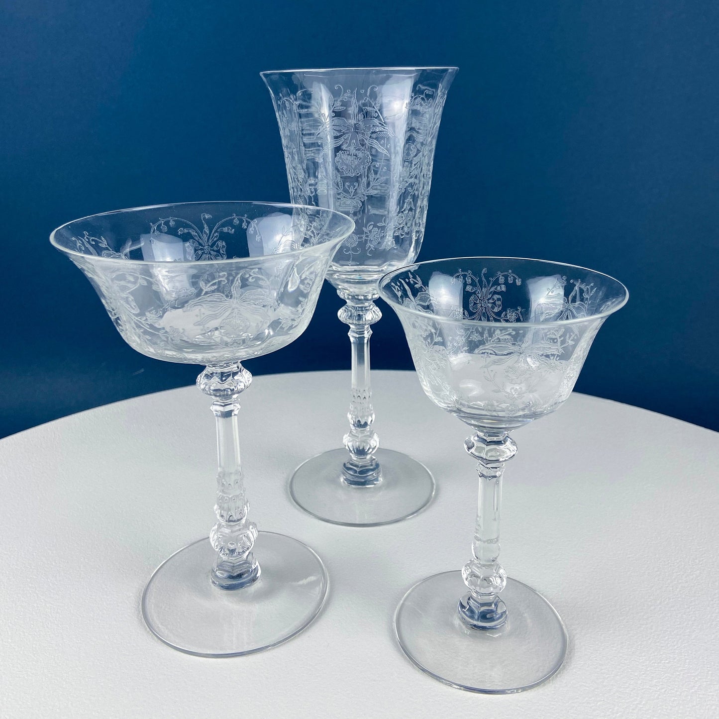 Heisey Sweet Wine, Liquor Glasses. Set of 6 Orchid Pattern Etched Crystal Sherbets. Home Gift. Dining Room Decor. Collectible Glassware.