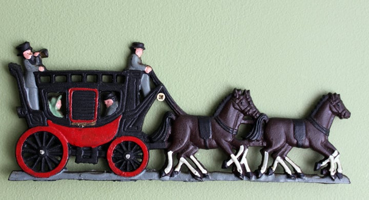 Cast Iron Carriage with Horses Wall Art  Rustic Home Decor