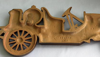 Antique Cast Metal Yellow Car.  Wall Hanging Rustic Home Decoration.  Ready to Hang. Made by Sexton, USA.