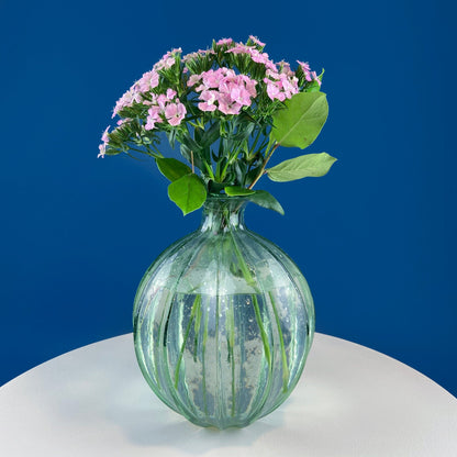 Hand Blown Glass, Light Green Vases. Pair of Large Thick Heavy Glass Flower Vases. Rustic or Modern Home Decor. Art Glass. Collectible Glass