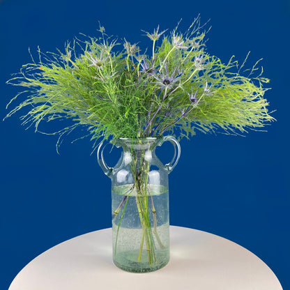 Hand Blown Glass, Light Green Vases. Pair of Large Thick Heavy Glass Flower Vases. Rustic or Modern Home Decor. Art Glass. Collectible Glass