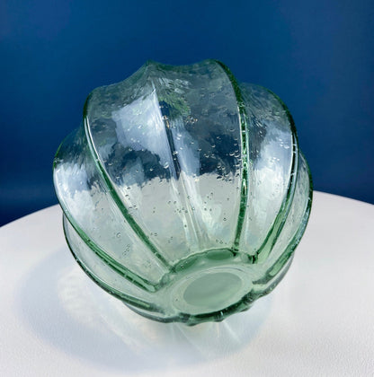 Hand Blown Glass, Light Green Vases. Pair of Large Thick Heavy Glass Flower Vases. Rustic or Modern Home Decor. Art Glass. Collectible Glass