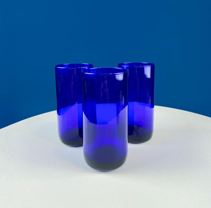 Modern Topaz Stemmed Tumblers. Set of Six Footed Juice Glasses. Blue Kitchen Decor. Dining Room Decor. Collectible Glasses. Wedding Gift.